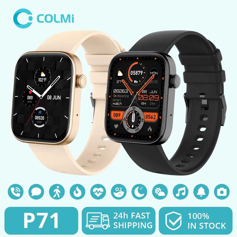 Colmi p71 Smartwatch Masculino e Feminino monitoramento saúde ip68 à prova D`água Notificações Inteligentes Assistente