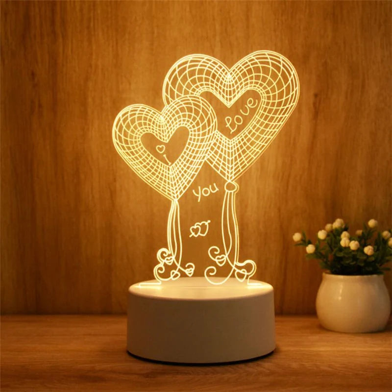 Nightlights 3D Lâmpada Presente do Dia dos Namorados Romântico Amor Acrílico Rosa LED Night Light